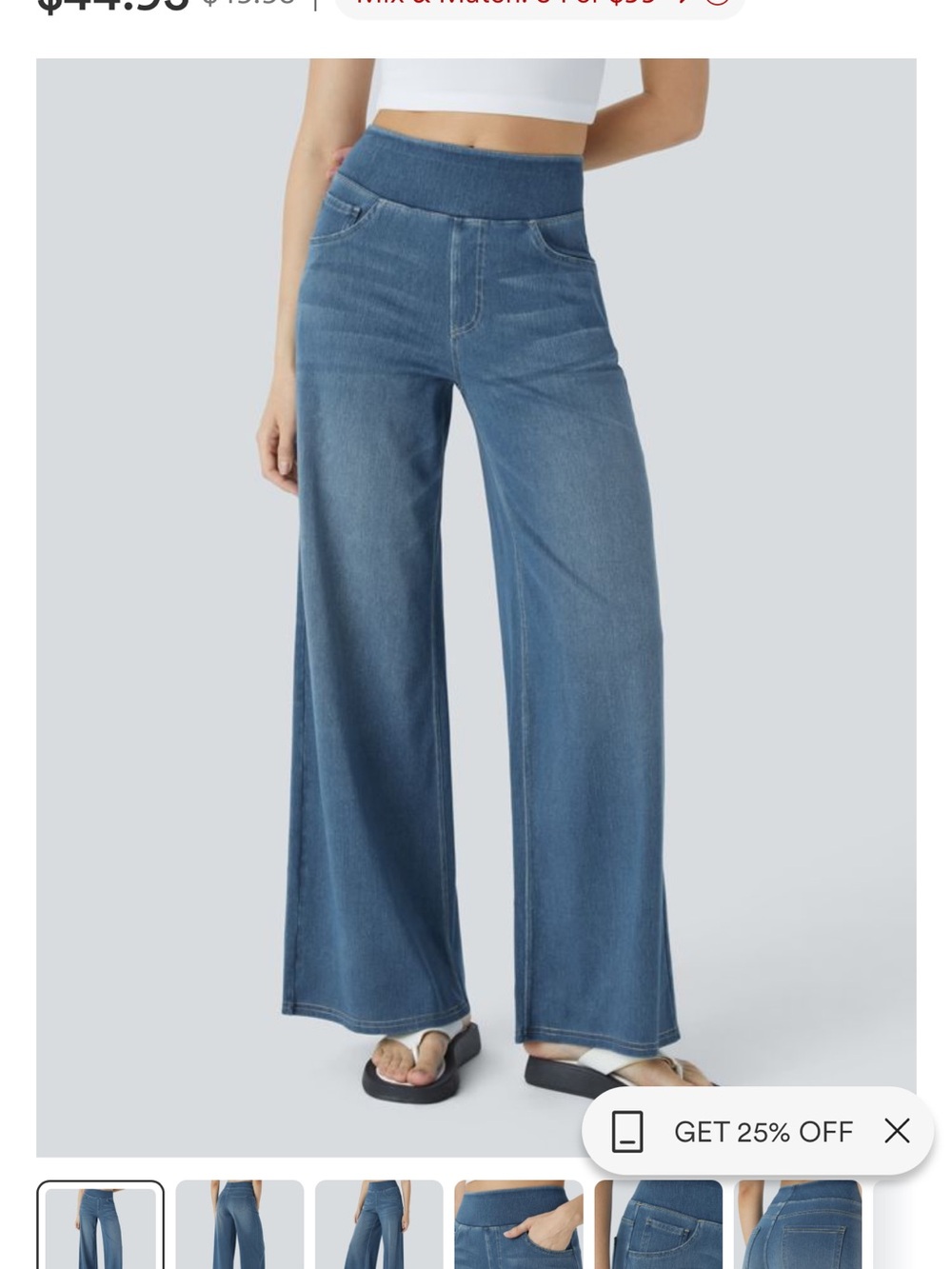 Halara flex high waisted Wide Leg Pull-On Jeans - Blue NEW with tag M